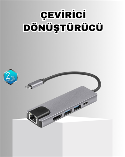 Alüminyum Kasalı MacBook USB-C Hub – 4K HDMI, USB 3.0, SD/TF Kart Girişi, PD Şarj Desteği