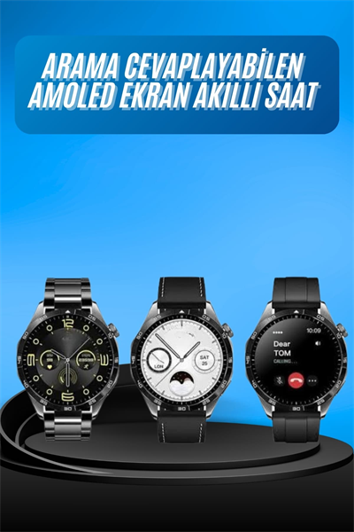 Amoled Ekran 3 Kordonlu Akıllı Saat 5.0 Bluetooth Bağlantılı Android ve İOS Uyumlu