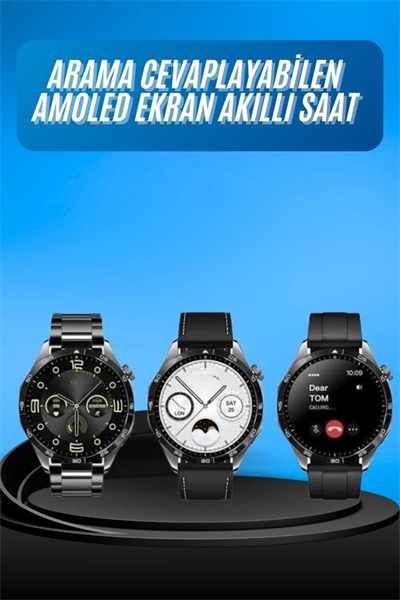 Amoled Ekran 3 Kordonlu Akıllı Saat 5.0 Bluetooth Bağlantılı Android ve İOS Uyumlu