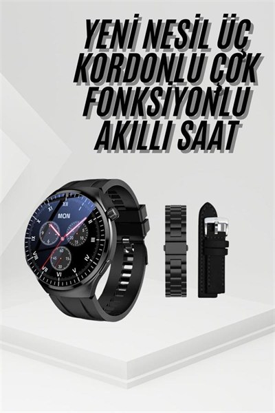 Amoled Ekran Metal Deri Silikon Kordonlu Uyku ve Sağlık Takibi