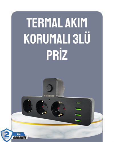 Anahtarlı Çoklu Priz 3 USB 1 Type-C Hızlı Şarj Destekli