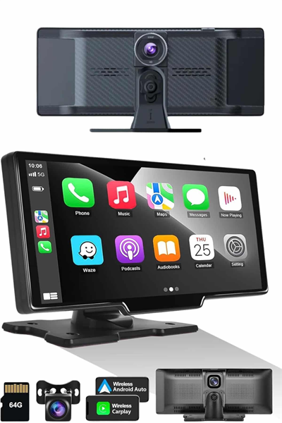 Android ve İOS Uyumlu Ön Arka Çift Kameralı Araç Ekranı Dokunmatik CarPlay