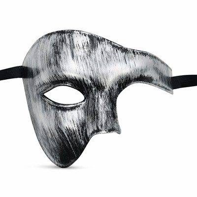 Antik Eskitme Gümüş Erkek Yarım Maske - Phantom & Balo Maskesi