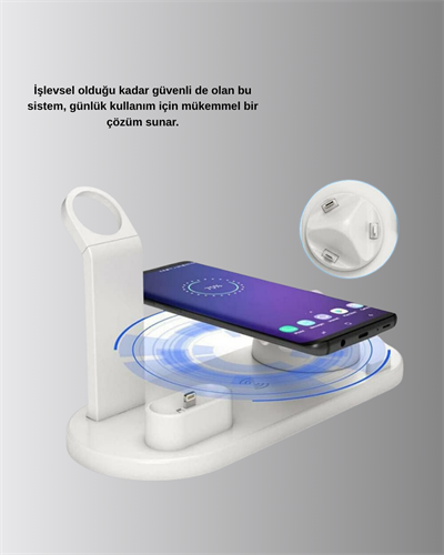 Apple Uyumlu Kablosuz Şarj İstasyonu 4 Cihaz Destekli ve Hızlı Şarjlı