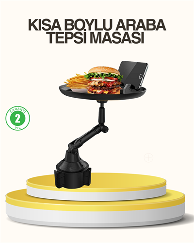 Araç Bardaklık Tepsisi 360° Dönebilen Kol Ayarlı Geniş Yemek Alanlı