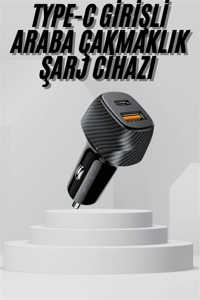 Araç İçi Şarj Cihazı 38W Güç Kapasiteli Type-C Girişli Araba Çakmaklık