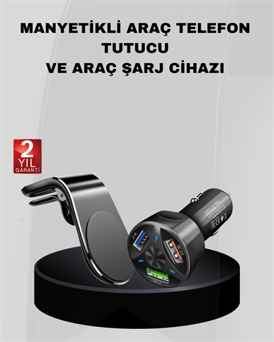 Araç İçi Telefon Tutucu + Quick Charge 3.0 Araç Şarj Cihazı Seti