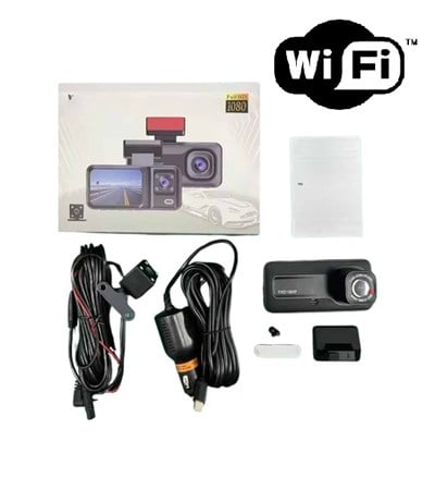 Araç Kamerası - 3 Kameralı Wifi Ön , İç ve Arka Full HD DVR Araç İçi Ekranlı Kamera