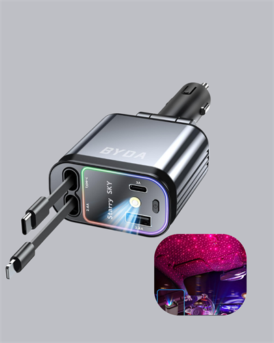 Araç Şarj Adaptörü 66W PD QC Hızlı Şarjlı ve Çekilebilir Kablolu