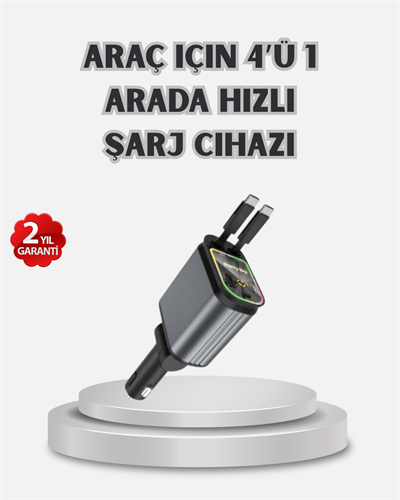 Araç Şarj Cihazı 4 Portlu 66W Hızlı Şarjlı LED Işıklı ve 180° Dönebilir