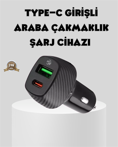 Araç Tipi Hızlı Şarj Adaptörü Type-C PD USB Çift Port Kompakt