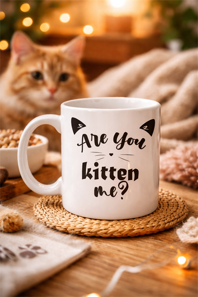 Are You Kitten Me? Yazılı Kedi Temalı Porselen Kupa MODEL 58 Sevimli Tasarım, Kahve & Çay Kupası