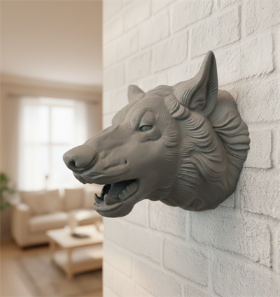 Asılabilir Gri Kurt Heykeli Ev Ofis Duvar Süslemesi Dekoratif