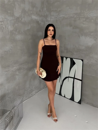 Askılı Şifon Mini Elbise Drapeli Bel Vücuda Oturan Yazlık Şık - Siyah