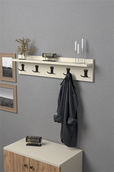 Askılık Duvar Elbise Askılığı Portmanto 80 Cm Krem Düz