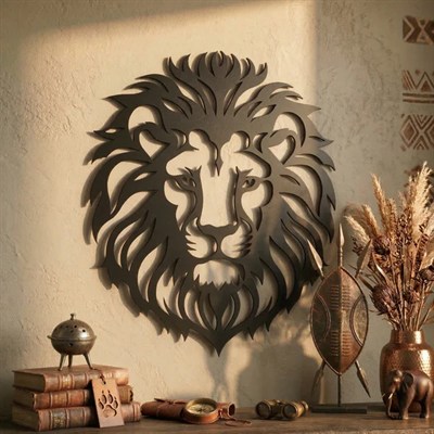 Aslan Başı Duvar Tablosu MDF Lazer Kesim Modern Aslan Figürlü Duvar Süsü Güçlü Dekor