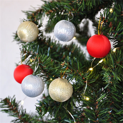 Asorti Simli Ağaç Süsleme Topları 6lı - 4cm -