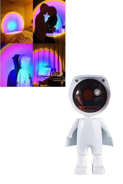 Astronot Işık Projektörü Gökkuşağı Projeksiyon Gece Lambası Hediyelik