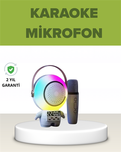 Astronot Tasarımlı Bluetooth Speaker ve Kablosuz Mikrofon Karaoke Seti