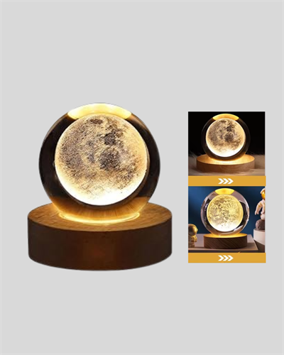 Ay Temalı Kristal Küre Gece Lambası LED Aydınlatmalı Premium Dekor