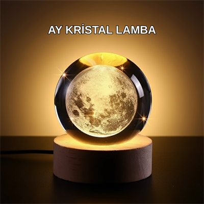 Ay Temalı Kristal Küre Gece Lambası LED Aydınlatmalı Premium Dekor