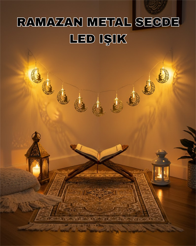 Ay ve Secde Tasarımlı Sıcak Beyaz LED Ramazan Işığı