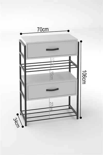 Ayakkabılık Ahşap 2 Kapaklı Metal Raflı 4 Katlı Çok Amaçlı Beyaz