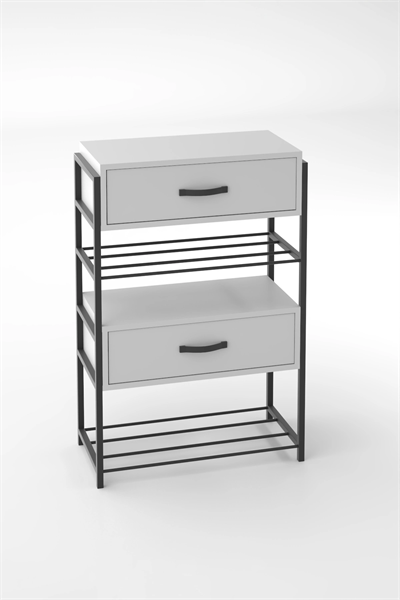 Ayakkabılık Ahşap 2 Kapaklı Metal Raflı 4 Katlı Çok Amaçlı Beyaz