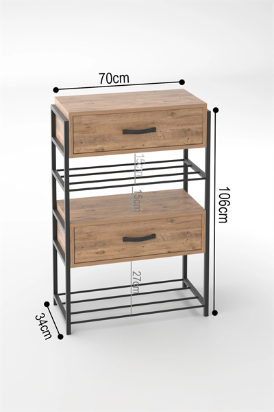 Ayakkabılık Ahşap 2 Kapaklı Metal Raflı 4 Katlı Çok Amaçlı Atlantik Çam