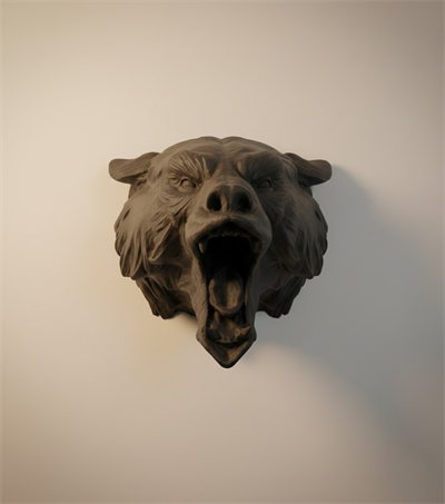 Ayı Tasarım Siyah 3D Duvar Heykeli