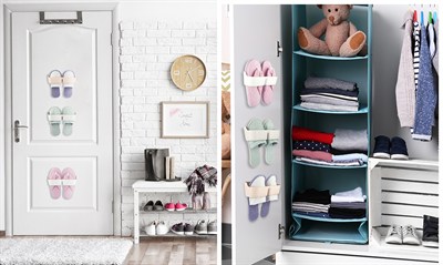 Banyo Terlik Tutucu - Kapı Arkası Pratik Raf - Terlik Tutucu Gri