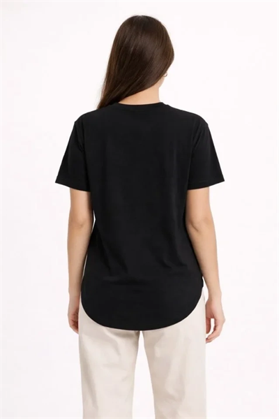 Basic T-Shirt Kısa Kol Bisiklet Yaka Oval Kesim Tişört - Siyah