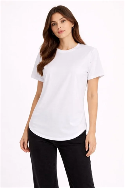 Basic T-Shirt Kısa Kol Bisiklet Yaka Oval Kesim Tişört - Beyaz