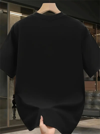 Baskılı Oversize Bisiklet Yaka T-shirt - Siyah