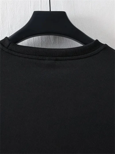 Baskılı Oversize Bisiklet Yaka T-shirt - Siyah