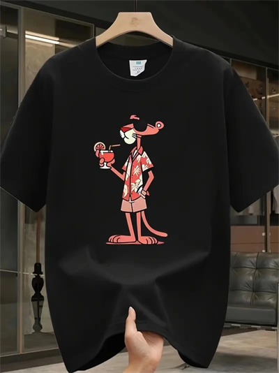 Baskılı Oversize Bisiklet Yaka T-shirt - Siyah