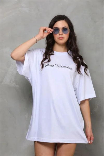 Baskılı T-Shirt Kısa Kol Bisiklet Yaka Regular Rahat Kalıp Günlük Tişört - Beyaz