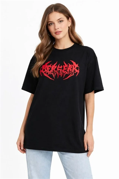 Baskılı T-Shirt Yazlık Kısa Kol Bisiklet Yaka Rahat Kalıp Tişört - Siyah