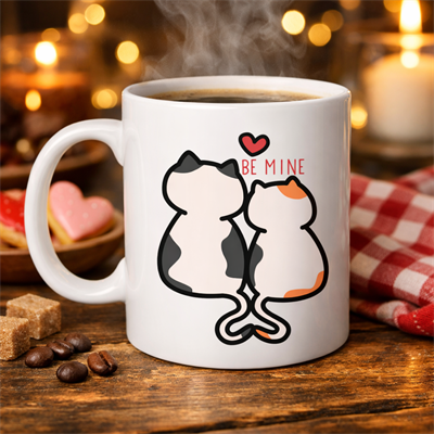 Be Mine Sevimli Kedili Porselen Kupa Model 40 – Aşık Kediler Tasarımlı Sevgiliye Özel Kahve Kupası