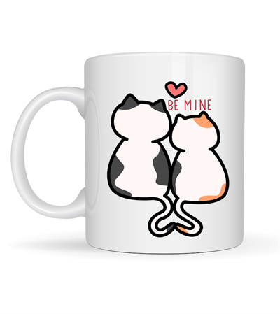 Be Mine Sevimli Kedili Porselen Kupa Model 40 – Aşık Kediler Tasarımlı Sevgiliye Özel Kahve Kupası