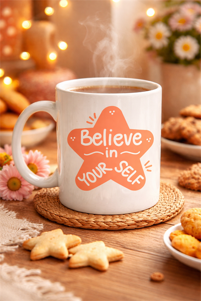 Believe in Yourself Porselen Kupa MODEL 127 – Motivasyon Mesajlı, Kahve & Çay Kupası, Sevdiklerine Anlamlı Hediye