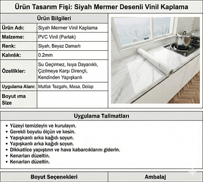 Beyaz Mermer Desenli Yapışkanlı Tezgah Folyosu (3 mt.x 60 cm)