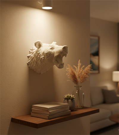 Beyaz Renk 3D Ayı Başı Duvar Dekoru