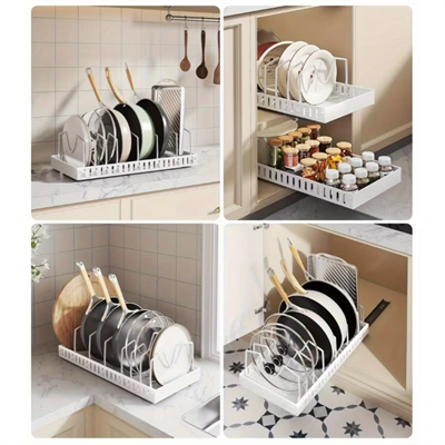 Beyaz Renk Teleskopik Raylı Tava Tencere Organizeri