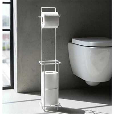 Beyaz Standlı Yedek Hazneli Tuvalet Kağıtlığı