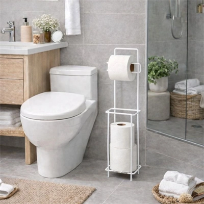 Beyaz Standlı Yedek Hazneli Tuvalet Kağıtlığı