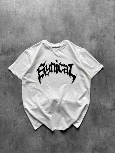 Bisiklet Yaka Ön Baskılı Kısa Kollu Tişört Streetwear Günlük Basic Pamuklu T-shirt - Beyaz