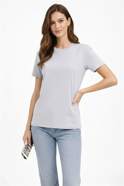 Bisiklet Yaka Tişört  Regular Kalıp Basic Pamuklu  Günlük Kullanım  T-shirt - Gri