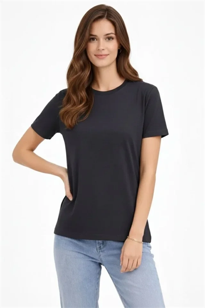 Bisiklet Yaka Tişört Regular Kalıp Basic Pamuklu Günlük Kullanım T-shirt - Füme