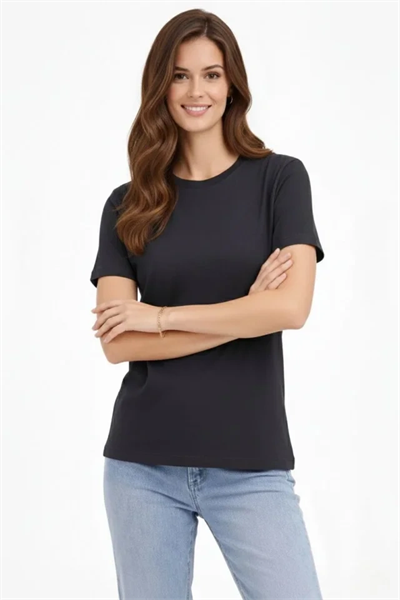 Bisiklet Yaka Tişört Regular Kalıp Basic Pamuklu Günlük Kullanım T-shirt - Füme